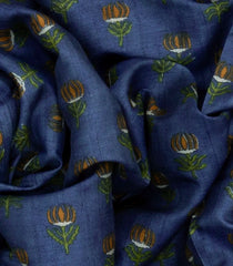 Blue Handloom Printed Tussar Silk Saree With Floral Motifs-Blue