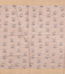 Cream Printed Synthetic Dupion Saree With Zari Stripes & Brown Border-SY0242