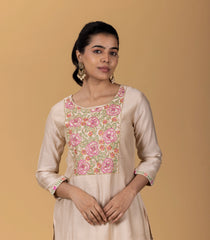 Beige Floral Embroidered Kurta-KR0868