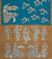 Blue Printed Synthetic Tussar Silk Saree With Contrast Border-SY0105
