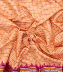 Light Peach Handloom Korvai Kanchipuram Silk Saree With Checks Motifs-KA14310