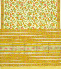 Yellow Printed Jaipur Cotton Saree With Floral Motifs-JC1949