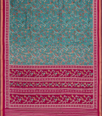 Cyan Printed Chanderi Cotton Saree With Zari Border-BL5477