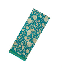 Aquamarine Printed Chanderi Cotton Saree With Peacock Motifs-CC1710
