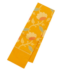 Mustard Handloom Kanchipuram Silk Saree With Meena Floral Motifs-KA15751