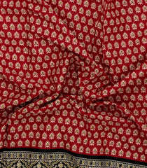 Crimson Printed Jaipur Cotton Saree With Floral Motifs & Contrast Border-JC1804