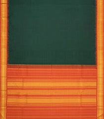 Bottle Green Handloom Korvai Kanchipuram Silk Saree With Contrast Checked Border-KA16716