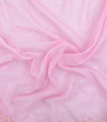 Baby Pink Woven Pure Supernet Saree With Floral Hand Embroidery -EN2102