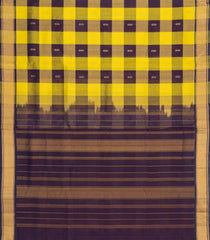 Yellow & Brown Handloom Silk Cotton Saree With Checks & Zari Buttas-SC4610