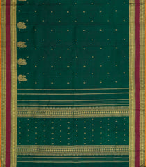 Dark Green Handloom Kanchipuram Silk Saree With Buttas-KA15473