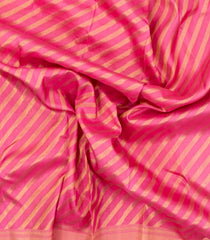 BubbleGum Pink Handloom Kanchipuram Silk Saree With Diagonal Stripes-KA13524