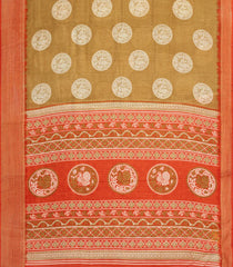 Sandal Printed Synthetic Dola Saree With Zari Stripes & Border-BL5406