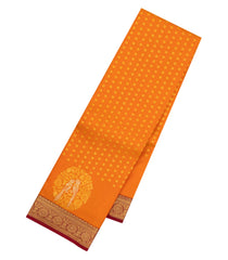Orange Handloom Korvai Kanchipuram Silk Saree With Kamalam Motifs-KA15500
