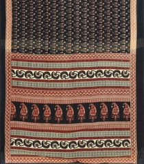 Black Printed Jaipur Cotton Saree With Floral Motifs-JC1723