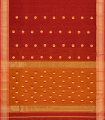 Red Handloom Maheswari Silk Cotton Saree With Buttas-SC4153