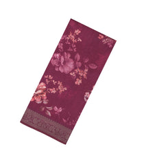 Brown Printed Synthetic Tussar With Contrast Zari Border-SY0292