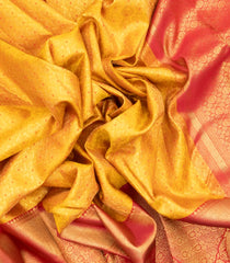 Yellow Handloom Kanchipuram Silk Saree Floral Zari Motifs & Contrast Border-KA13423