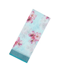 Turquoise Printed Synthetic Linen Saree With Floral Motifs-SY0219