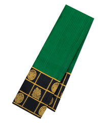 Dark Green Handloom Kanchipuram Silk Saree With Stripes & Black Border-KA16194