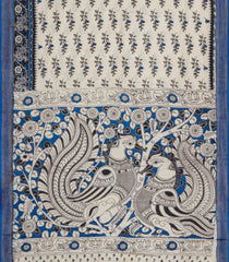 Off White Printed Kalamkari Cotton Saree With Zari Border-KAL1202