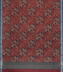 Crimson Printed Chanderi Cotton Saree With Zari Border-CC1607
