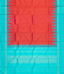 Red Handloom Korvai Kanchipuram Silk Saree With Temple Border-KA12823