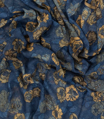 Navy Blue Woven Chiffon Silk Saree With Printed Floral Motifs-PS0652
