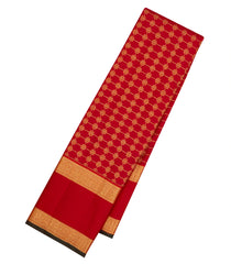 Red Handloom Kanchipuram Silk Saree With Zari Checks-KA15406