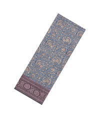 Grey Printed Chanderi Cotton Saree With Floral Motifs & Zari Border-CC1670