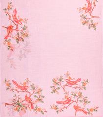Pink Printed Synthetic Linen Saree With Bird Motifs-SY0173