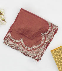 Brown Blended Tissue Saree With Embroidered Motifs