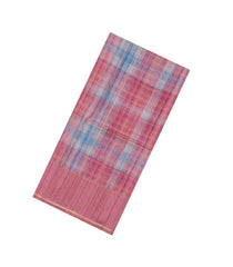 Peach Printed Synthetic Dupion Saree With Checks & Contrast Border-BL6049