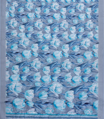 Grey Printed Synthetic Linen Saree With Floral Motifs-SY0220