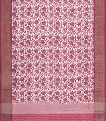 Dusty Pink Printed Chanderi Cotton Saree With Floral Motifs & Zari Border-CC1662