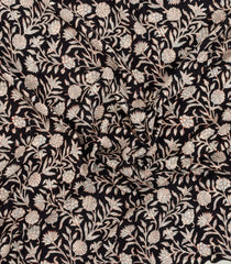 Black Printed Jaipur Cotton Saree With Floral Motifs-JC1670