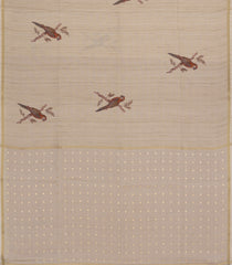 Taupe Woven Synthetic Manipur Silk Saree With Rust Printed Bird Motifs-BL4953