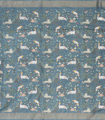 Grey Handloom Tussar Silk Saree With Stripes & Embroidered Pallu-TU2823