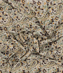 Cream Printed Kalamkari Cotton Saree With Zari Border-KAL1229