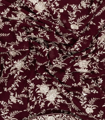 Maroon Woven Synthetic Blended Saree With Embroidered Floral Motifs-EN1987