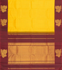 Yellow Handloom Korvai Kanchipuram Silk Saree With Silk Checks-KA15863