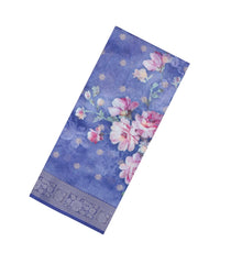 Violet Printed Synthetic Tussar With Contrast Zari Border-SY0284