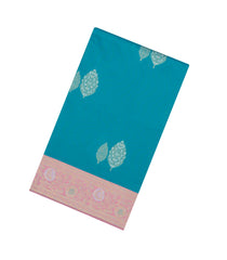 Cyan Woven Blended Aura Saree With Zari Stripes & Zari Border-BL5817
