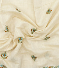 Cream Woven Art Linen Saree With Embroidered Buttas & Border-BL6033