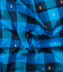 Blue & Sky Blue Handloom Silk Cotton Saree With Checks & Zari Buttas-SC4607