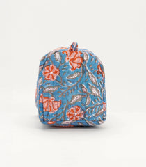 Blue Cotton Bagru Printed Toiletry Bag With Zipper-ACS1078
