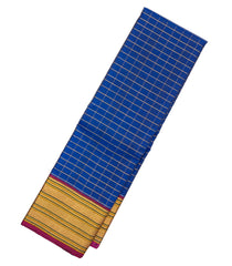 Dark Blue Handloom Kanchipuram Silk Saree With Zari Checks-KA12836