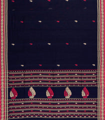 Navy Blue Handloom Bengal Cotton Saree With Floral Buttas-BG1682