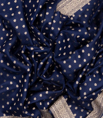 Dark Blue Handloom Satin Soft Silk Saree With Floral Motifs-SO4067