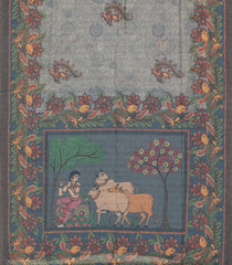 Dark Grey Woven Art Chanderi Saree With Printed Bird Motifs-BL3943