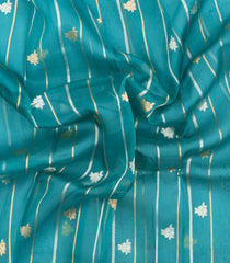 Cyan Woven Pure Organza Silk Saree With Zari Stripes & Buttas-KS1075